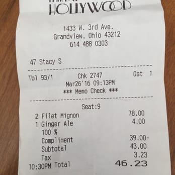 Third and Hollywood - Waitress charged me twice for an awful steak that got sent back and took one off as if she did me a favor. Hilarious. - New American Near Me - Columbus, Ohio Third and Hollywood - Waitress charged me twice for an awful steak that got sent back and took one off as if she did me a favor. Hilarious. - New American Near Me - Columbus, Ohio