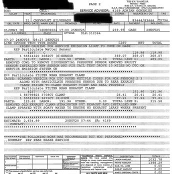 Diamond Chevrolet - Our receipt from Diamond Chevrolet showing the total amount we paid for a service that was covered under warranty!!! - Car Dealers Near Me - San Bernardino, California Diamond Chevrolet - Our receipt from Diamond Chevrolet showing the total amount we paid for a service that was covered under warranty!!! - Car Dealers Near Me - San Bernardino, California