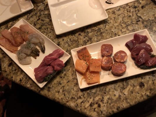 Photo of The Melting Pot - Newport News, VA, US. Chicken, shrimp, filet mignon, salmon, sausage, & duck