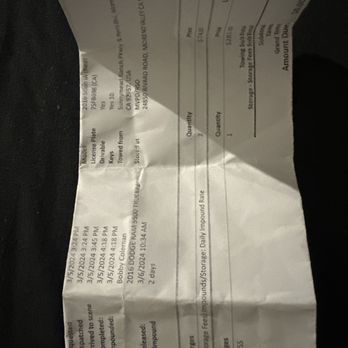 Valley Wide Towing - Receipt showing when it was impounded and when it was released - Auto Repair Near Me - Moreno Valley, California Valley Wide Towing - Receipt showing when it was impounded and when it was released - Auto Repair Near Me - Moreno Valley, California