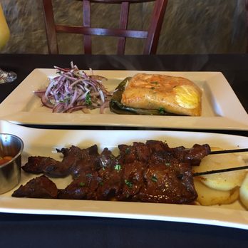 El Chullo Peruvian Restaurant & Bar - Tamal de pollo ...or different versions - look at the presentation ! Anticucho - my favorite!!! - Peruvian Near Me - Phoenix, Arizona