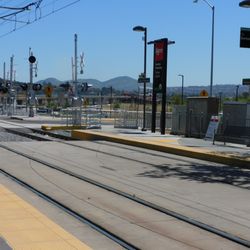 Fenton Parkway Trolley Station - With the stadium in the distance and the crossing the one thing that is going to be traffic and delay of the trolley.