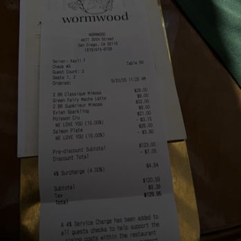 Wormwood - Receipt of we love you but sorry not sorry. - French Near Me - San Diego, California Wormwood - Receipt of we love you but sorry not sorry. - French Near Me - San Diego, California