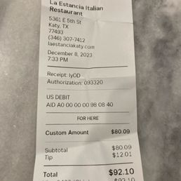a receipt for a restaurant a receipt for a restaurant