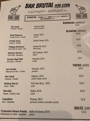 Menu photo 5 Bar Brutal Barcelona, B