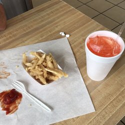 Dixie Drive-In Restaurant - Lightly breaded fries and Cherry Mtn Dew