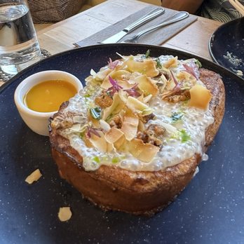 Nami Kaze - French toast with tapioca and toasted coconut and some kind of mango reduction. - Japanese Near Me - Honolulu, Hawaii