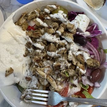 Chickpea - Chicken Shawarma Bowl with salad base and tzatziki. - Mediterranean Near Me - Michigan City, Indiana