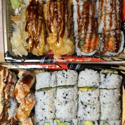Sushi Bomb - Shrimp Tempura Roll (add spicy mayo)  Vegas Roll  Avocado mago roll  Avocado cucumber roll  Vegetable tempura roll