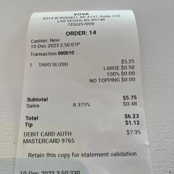 Vova Cafe - Receipt - Coffee & Tea Near Me - Las Vegas, Nevada
