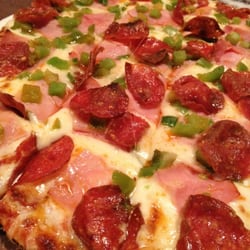 Pep, green pep, ham pizza! YUMMMMMMM!