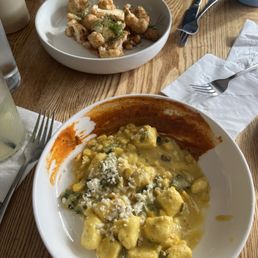 Street corn gnocchi and crispy cauliflower - vegetarian