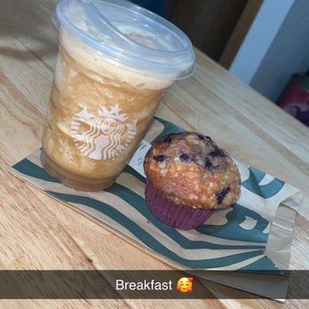 Starbucks - Blueberry muffin (warmed)  Grande Espresso Frappuccino Blended Coffee with brown sugar syrup - Coffee & Tea Near Me - Modesto, California