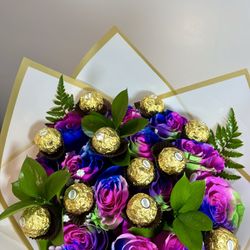 Miamor Florist and Gift Shop - Bouquet of rainbow roses with yummy chocolates