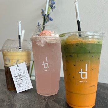 Tí Cafe - Left to right: Egg Coffee, The Lychee Drink, Thai Tea w/ Matcha - Coffee & Tea Near Me - Denver, Colorado Tí Cafe - Left to right: Egg Coffee, The Lychee Drink, Thai Tea w/ Matcha - Coffee & Tea Near Me - Denver, Colorado