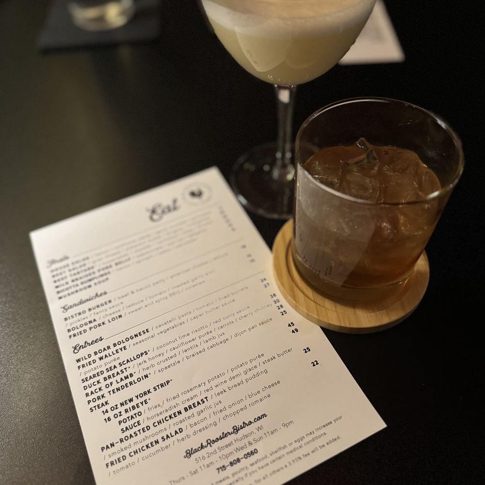 Black Rooster Bistro - Smoky old fashioned and proper lady (w/menu) - Wine Bars Near Me - Hudson, Wisconsin Black Rooster Bistro - Smoky old fashioned and proper lady (w/menu) - Wine Bars Near Me - Hudson, Wisconsin