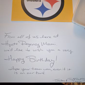 Hyatt Regency Miami - Steelers Birthday card from the hotel!!! - Hotels Near Me - Miami, Florida Hyatt Regency Miami - Steelers Birthday card from the hotel!!! - Hotels Near Me - Miami, Florida