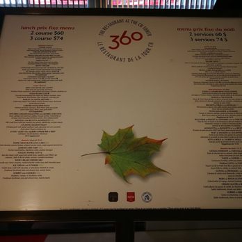 360 Restaurant - Lunch menu - Canadian (New) Near Me - Toronto, Ontario