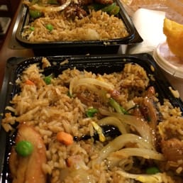 Peppered steak and bourbon chicken