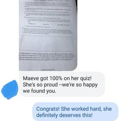 Sam's Tutoring Company - An encouraging feedback message after only 2 weeks of AP Chemistry tutoring.