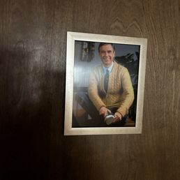 Mr. Roger's picture on the Men's bathroom door in Lady Elaine.
