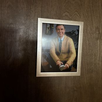 Lady Elaine - Mr. Roger's picture on the Men's bathroom door in Lady Elaine. - Mediterranean Near Me - Honolulu, Hawaii