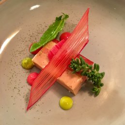 Duck foie gras, Yorkshire rhubarb, sorrel & lovage Duck foie gras, Yorkshire rhubarb, sorrel & lovage