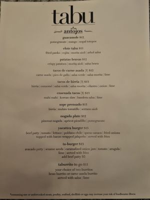 Menu photo 1 Tabu Bar Tucson, AZ