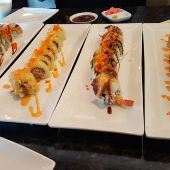 Hisui Sushi - From the left: DK (our favorite), Godzilla, Raider, and TNT. The DK roll is a must! 2nd fav would be Raider roll. - Japanese Near Me - Folsom, California Hisui Sushi - From the left: DK (our favorite), Godzilla, Raider, and TNT. The DK roll is a must! 2nd fav would be Raider roll. - Japanese Near Me - Folsom, California