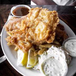 Fool & Flagon - Fish 'N' Chips With French Fries, tartar sauce, coleslaw and fresh lemon.