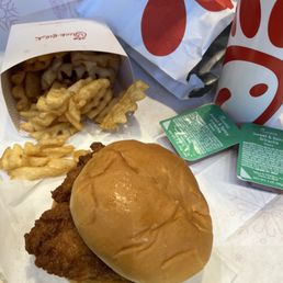 Chicken sandwich waffles fries Lemonade