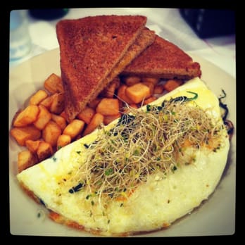 Recipes - Spinach and sprouts omelette with mushrooms and cheese. - Breakfast & Brunch Near Me - Troy, Michigan
