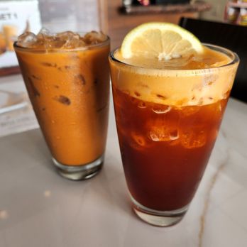 Krata - Phuket Thai tea (left) and lemon Thai tea (right) - Thai Near Me - Harbor City, California Krata - Phuket Thai tea (left) and lemon Thai tea (right) - Thai Near Me - Harbor City, California