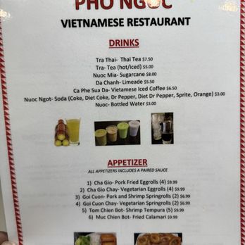 Pho Ngoc - a menu for a vietnamese restaurant - Vietnamese Near Me - Chandler, Arizona