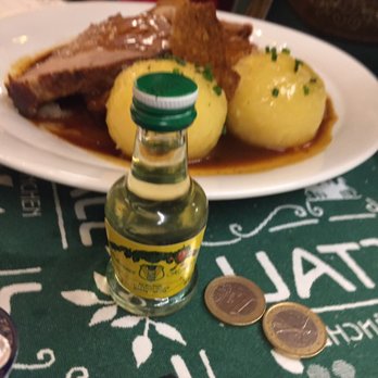 Marstall Festzelt - Shot of brandy (included with Schweinbraten) - Beer Hall Near Me - Munich, BY