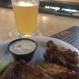 Wings and a "Cruise Control" light lager. Wings and a "Cruise Control" light lager.
