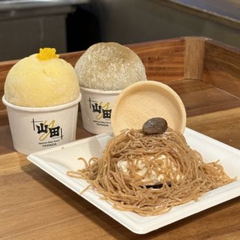 Japanese Bite Stand YAMADA - Monaka Mont Blanc, Hojicha Mochi Ice Cream, Mango Mochi Ice Cream - Japanese Near Me - Brooklyn, New York