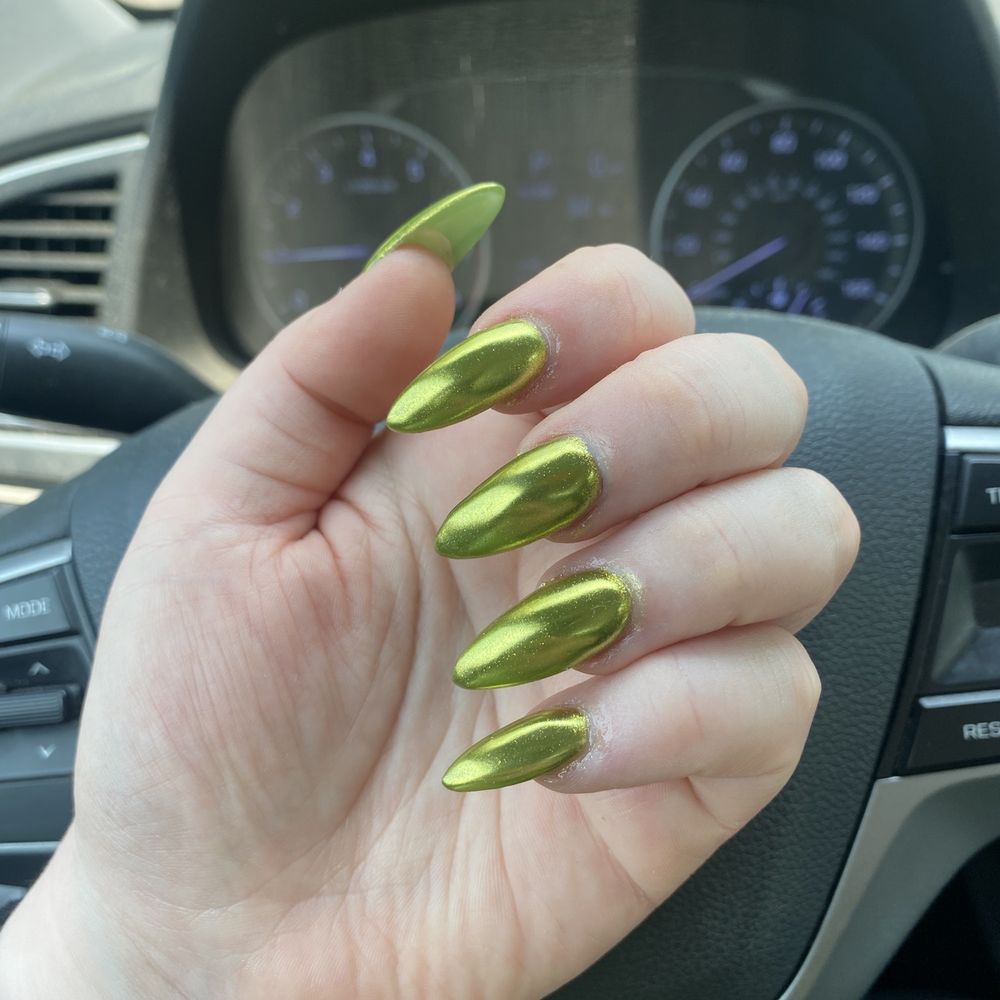 Michelle Nails - Green chrome nails by Kat 3 - Nail Salons Near Me - Duxbury, Massachusetts