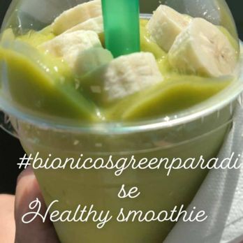 Bionicos Green Paradise - This was one is explosion; which had bananas, mango, pineapple and I asked if she can add kale as well. Man this was amazing! - Juice Bars & Smoothies Near Me - Anaheim, California