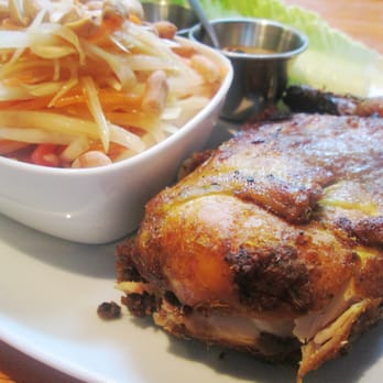 Pestle Rock - Barbecue Combo Lunch special with chicken and papaya salad! Delish. - Thai Near Me - Seattle, Washington