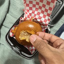 Almost all of the batter came off right out the box, leaving the rest of the bland chicken tender exposed.