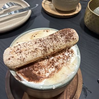 Dolce Rosa Cafe - Tiramisu Latte front & Nutella Latte back YUMMY! - Breakfast & Brunch Near Me - Santa Rosa, California