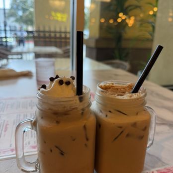 Haven Haus Cafe - Banana Bread latte (left) and Pumpkin Spice latte (right) - Breakfast & Brunch Near Me - La Verne, California