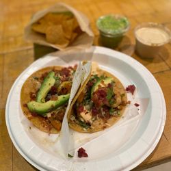 Rubio's Coastal Grill - My meal is two shrimp gourmet tacos. Instead of the plate with rice and beans, I ordered chips and guacamole instead.