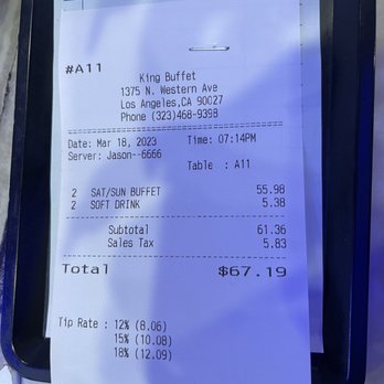 King Buffet - This is just the receipt of an average dinner for 2 with refill included at their restaurant. - Buffets Near Me - Los Angeles, California