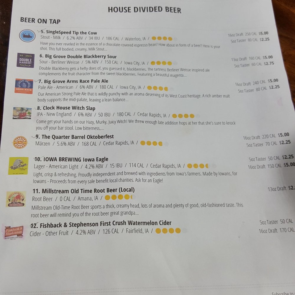House Divided Brewery - Beer list no 1 what's on tapnow - Breweries Near Me - Ely, Iowa House Divided Brewery - Beer list no 1 what's on tapnow - Breweries Near Me - Ely, Iowa