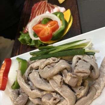 Seorai Korean Bbq - Intestines .... Not cooked yet, but when it does... yummy - Korean Near Me - Santa Clara, California