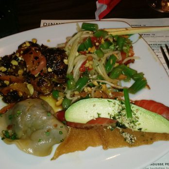 Juju - Plate with a dumpling and several Asian tapas offerings - Tapas/Small Plates Near Me - Durham, North Carolina Juju - Plate with a dumpling and several Asian tapas offerings - Tapas/Small Plates Near Me - Durham, North Carolina