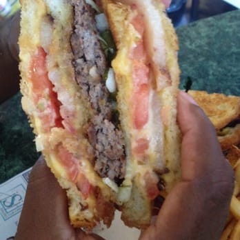 Metro Diner - The Vortex Burger. Medium burger sandwiched by TWO grilled cheese sandwiches! - Breakfast & Brunch Near Me - Jacksonville, Florida Metro Diner - The Vortex Burger. Medium burger sandwiched by TWO grilled cheese sandwiches! - Breakfast & Brunch Near Me - Jacksonville, Florida