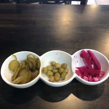 Mona's Kitchen - Complementary pickles olives and turnips. Nice touch. - Lebanese Near Me - Los Angeles, California Mona's Kitchen - Complementary pickles olives and turnips. Nice touch. - Lebanese Near Me - Los Angeles, California